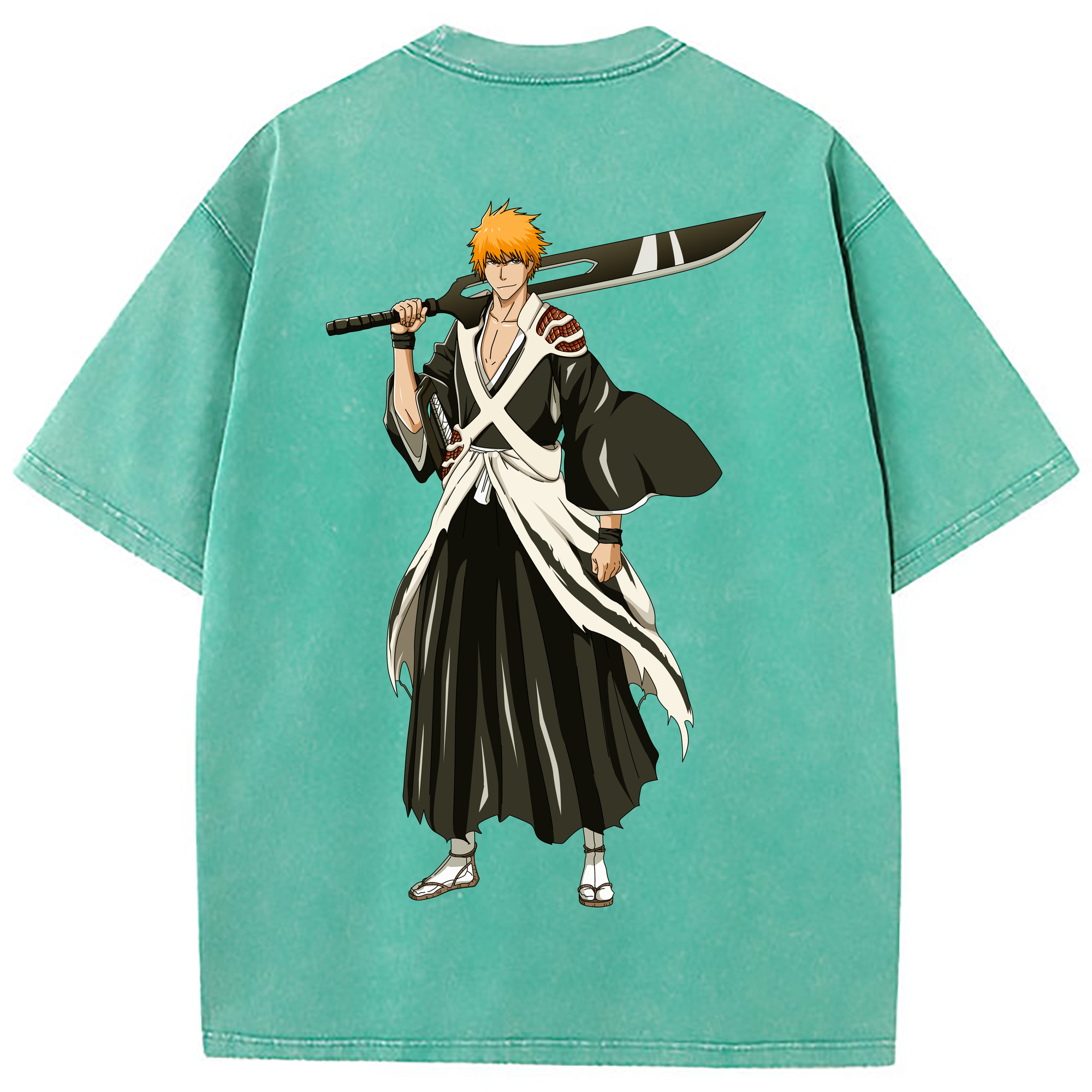 （画像用） ブリーチ 黒崎一護（くろさき いちご）BLEACH Kurosaki Ichigo 綿100% ヴィンテージ風 半袖Tシャツ（背面プリント）